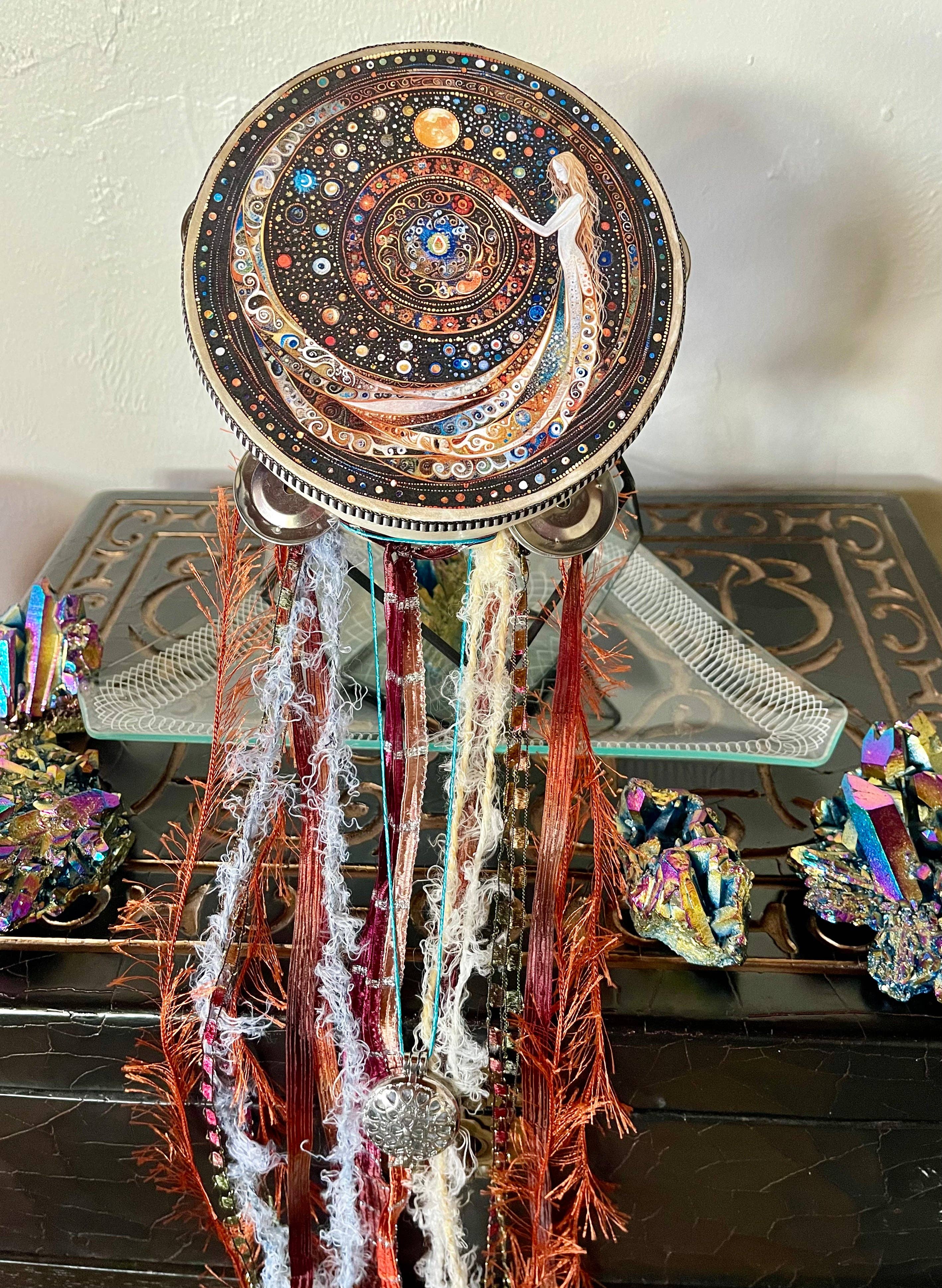 Bodhi Leaf Market - Wholesale Wall Accent - Charmed White Magic 6" Tambourine and Ribbon Wall Accent3