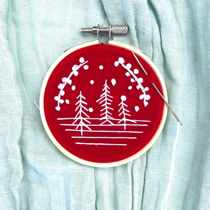 Snowy Woods Ornament Hand Embroidery Kit for wholesale by Plum Diddle