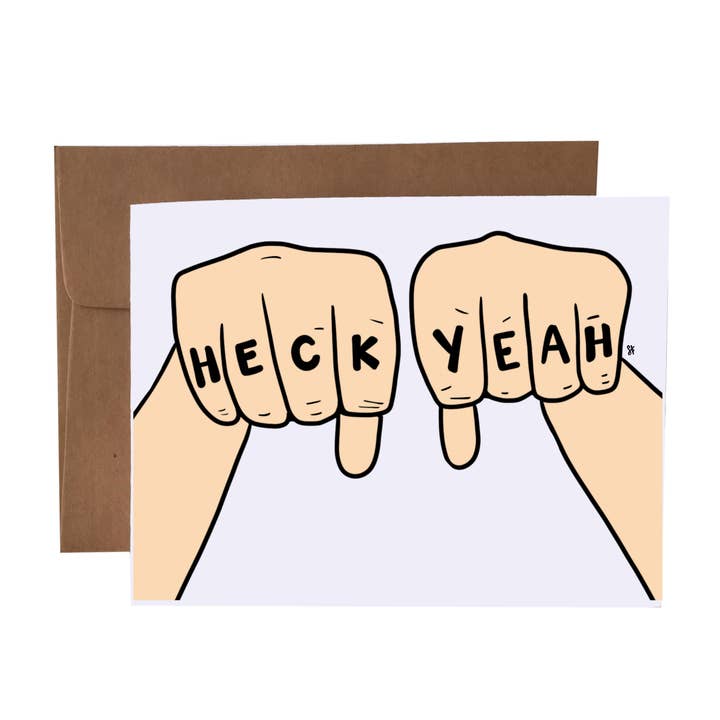 Heck Yeah | Tattoo Knuckles Celebration Greeting Card for wholesale by SKP ink