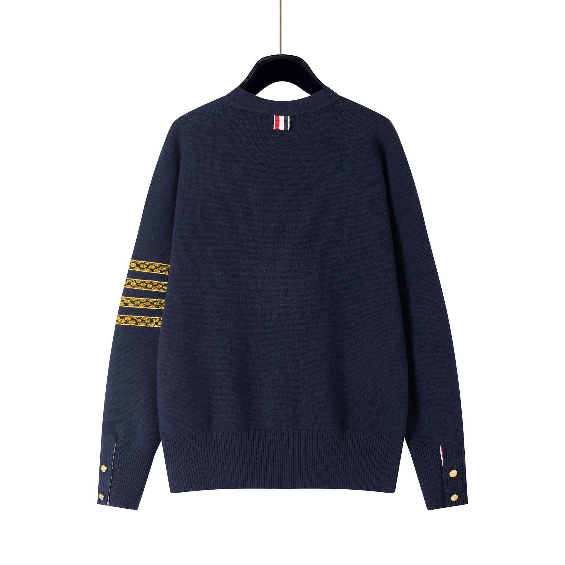 Bleu foncé Cardigan en laine brodé serpent JK201 – Style décontracté à col en V en vente sur Faire1