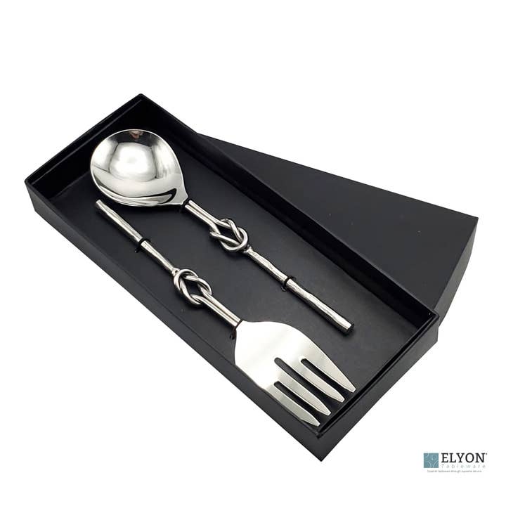 Elyon Tableware® - Wholesale Serving Utensil - Elyon Reef Knot Silver Salad Serving Set Hostess Set 2 Piece4