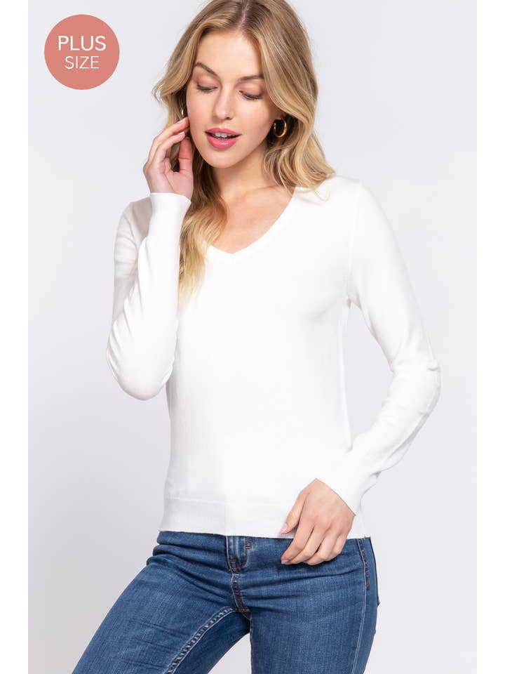 Active Basic | Active USA – Großhandel Strickpullover – Damen – Basic-Pullover mit V-Ausschnitt und langen Ärmeln in Übergröße12
