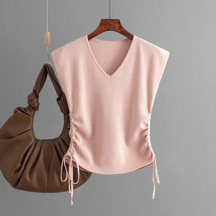 Sheer Trend - Wholesale Knit top – Women's - Solid Knit Sleeveless V Neck Crop Top