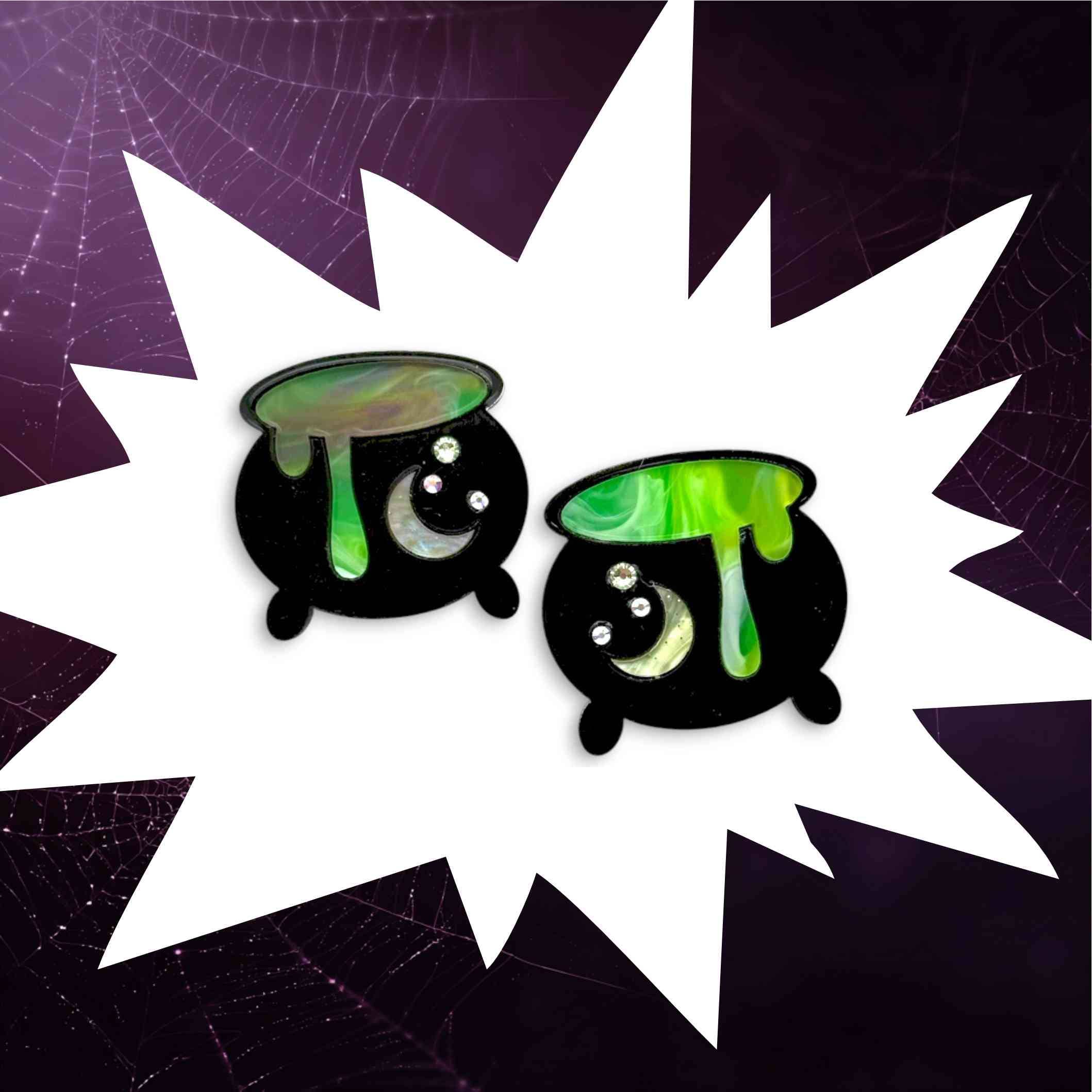 Funk Da Queen - Wholesale Stud/Post Earrings - Witch’s Cauldron | Plexiglass Earrings Cauldron with Strass Halloween Jewelry0