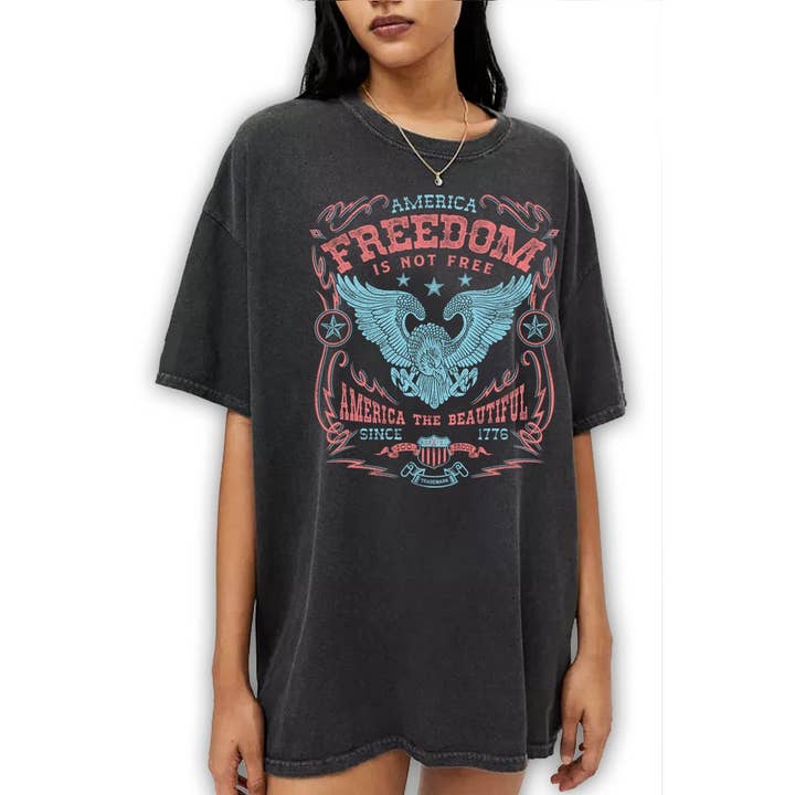 HRTandLUV - Wholesale Tunic - Women's - AMERICA FREEDOM OVERSIZED GRAPHIC TEE