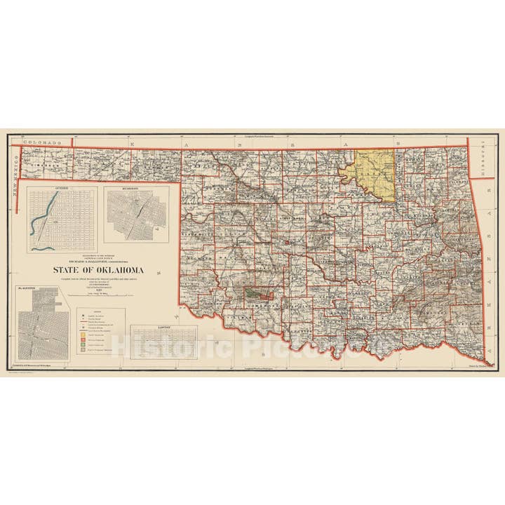 Map : Oklahoma 1907, State Of Oklahoma for wholesale by Historic Pictoric