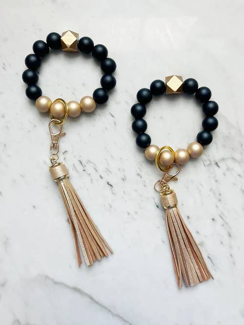 Bold Type Wristband Keychain: Black for wholesale by Lanyard Lovebirds