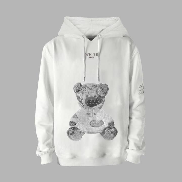 Whte Evil Twin Teddy Bear Hoodie w for wholesale by Blvck Paris