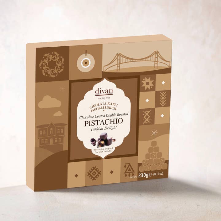Divan Patisserie Uk - Vendita all'ingrosso Dolci ricoperti di cioccolato - Divan Turkish Delight | Pistacchio ricoperto di cioccolato | 230 gr.