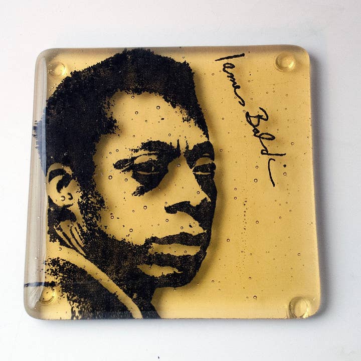 James Baldwin Fused Glass 4" Single Coaster for wholesale by Kiku Handmade | Contemporary Fused Glass Home Goods