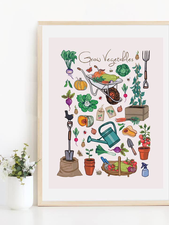 Grow Vegetables Art Print A4 Unframed for wholesale by Angie Spurgeon Illustration and Design
