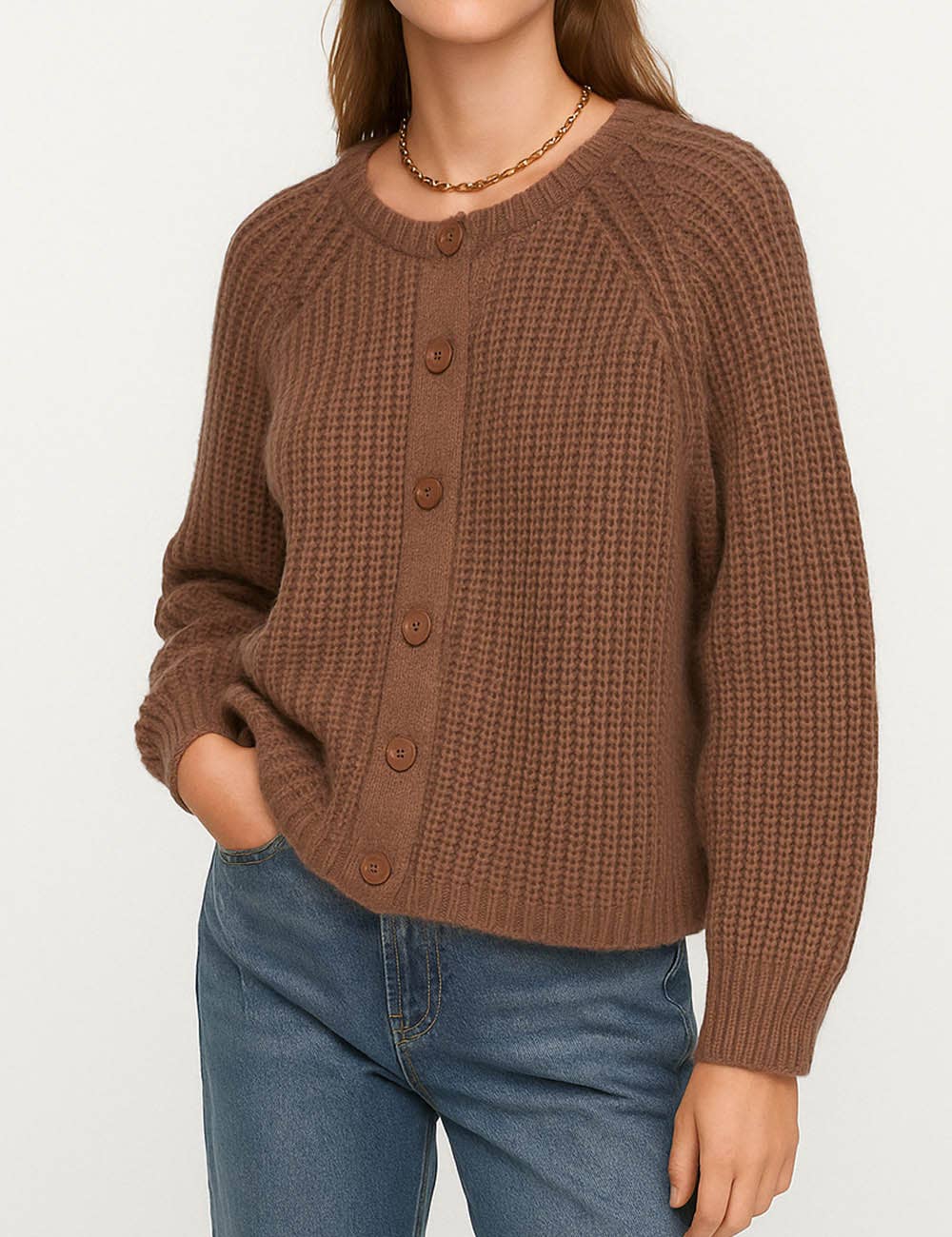 Sweetkama - Vente Cardigan – femme - Gilet court à boutons en maille côtelée uni pour femmes12