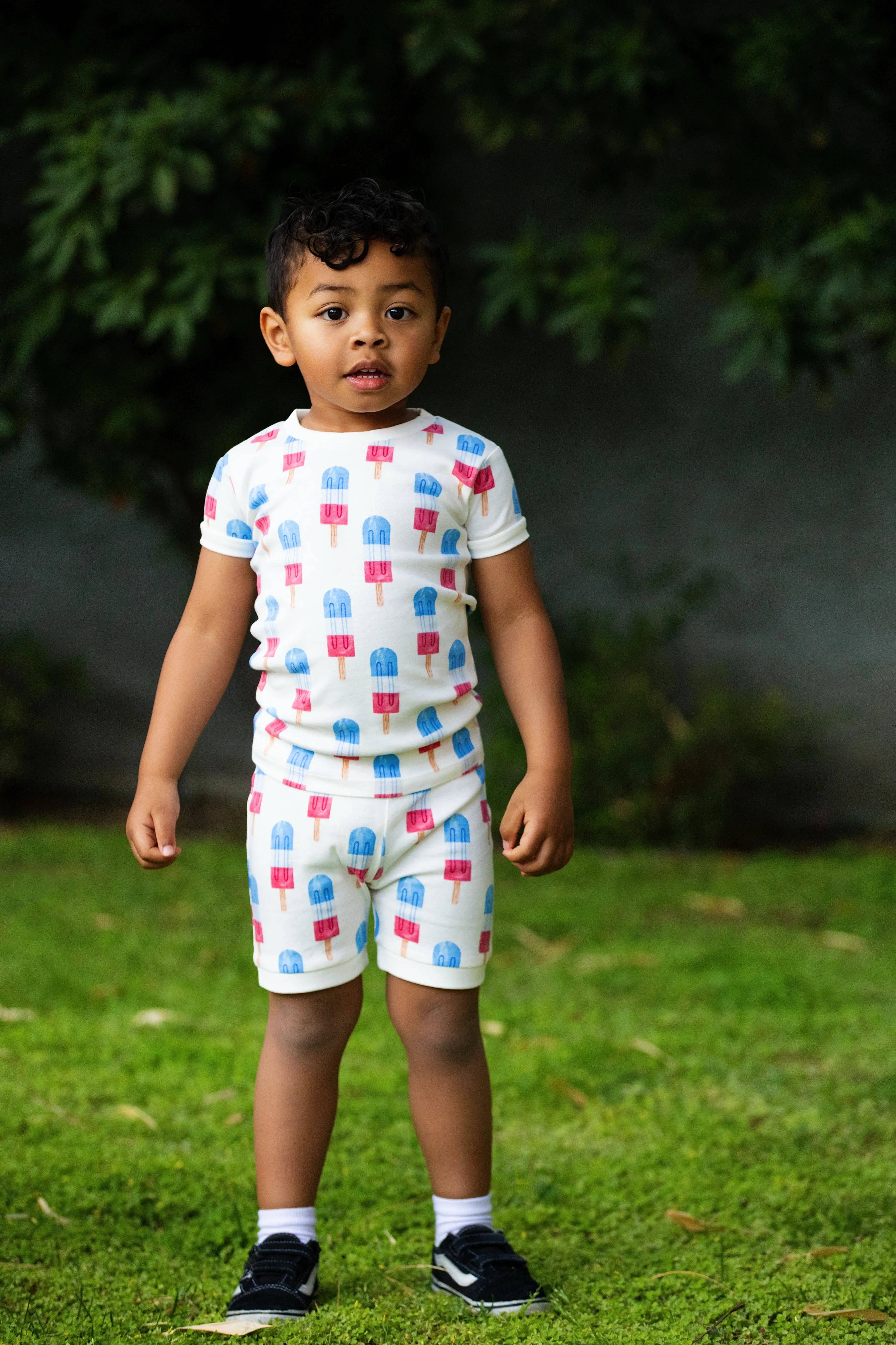 Monica + Andy - Wholesale Sleepwear Set - Kids - 4th of July Two-Piece Shorty Pajama Set_Americana Ice Pops2