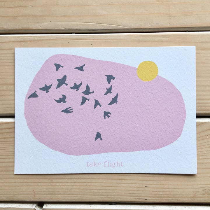 Take Flight, Pink Bird Print, A6, A5, A4, A3. for wholesale by Little Bird Editions