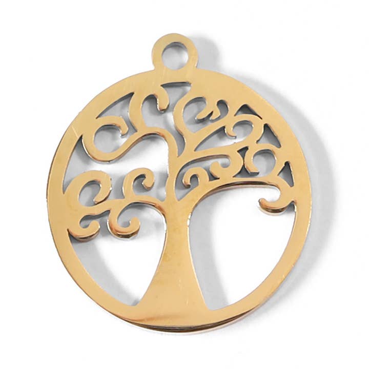18K Gold PVD Stainless Steel Tree Of Life Charm for wholesale by WJW
