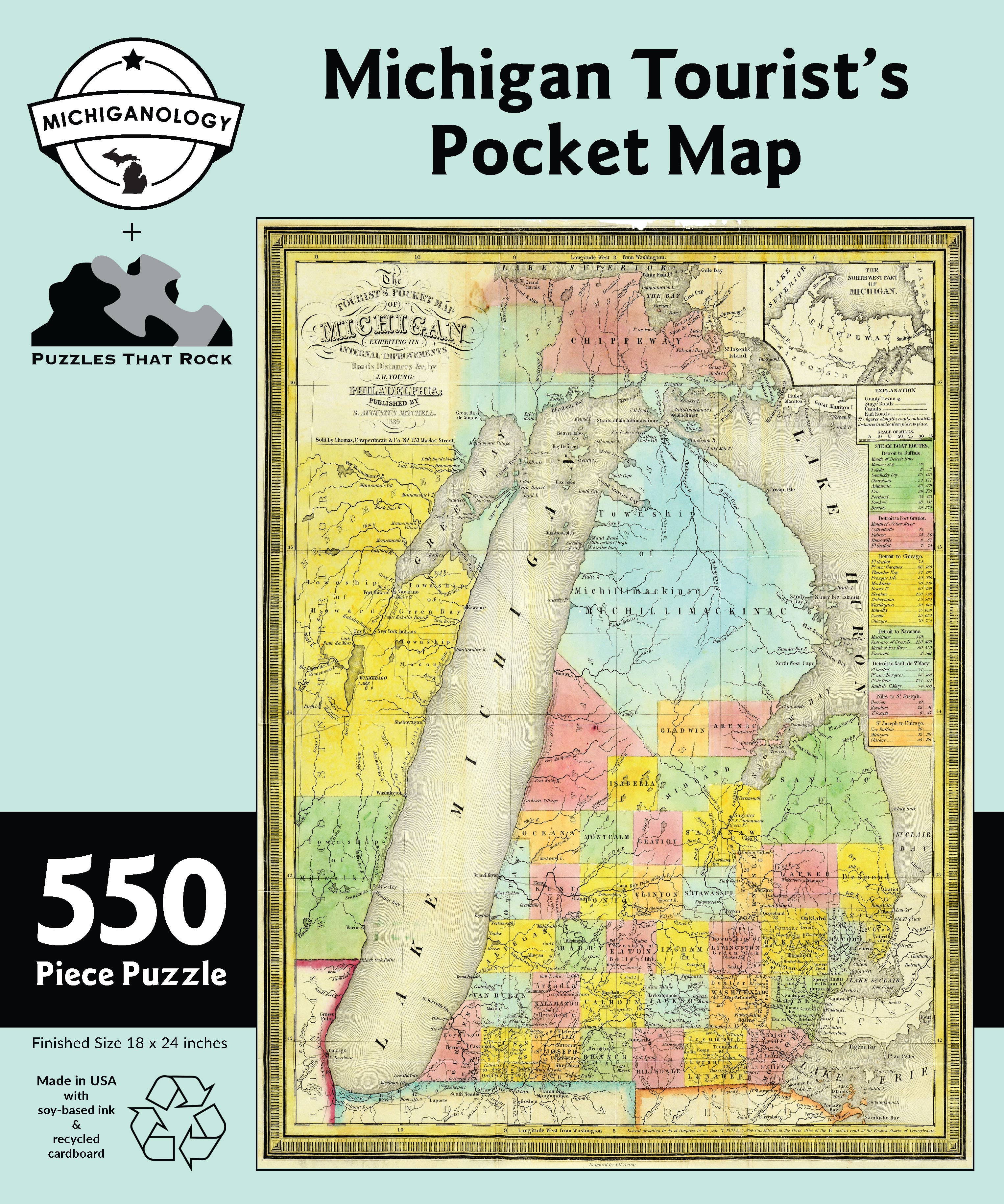 Puzzles That Rock – Puzzle - Adulto por atacado – Puzzle de 550 Peças do Mapa de Bolso do Turista de Michigan1