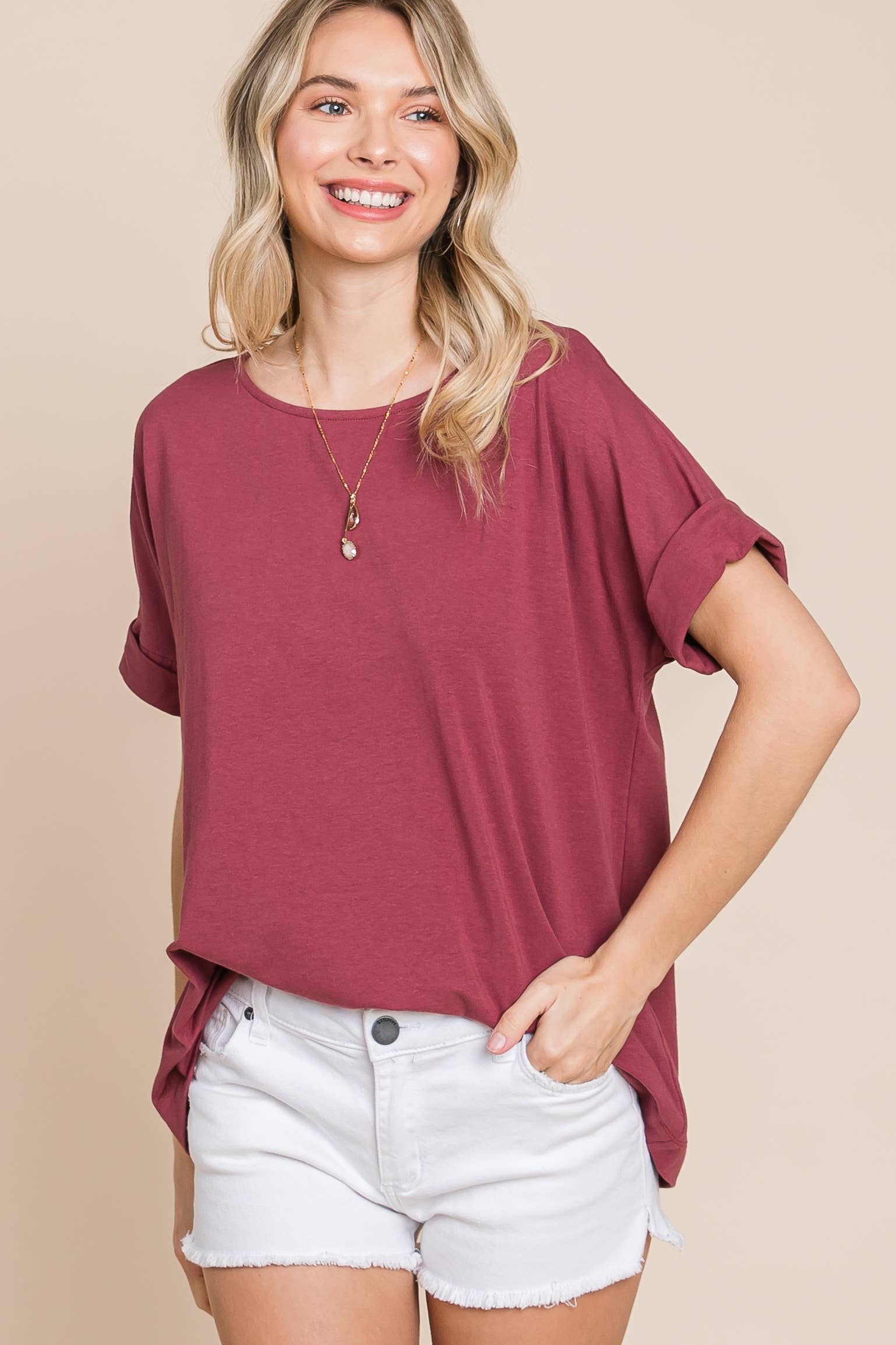 Emerald Collection - Wholesale T-Shirt - Women's - ETK-8825 Solid Cotton Casual Top3