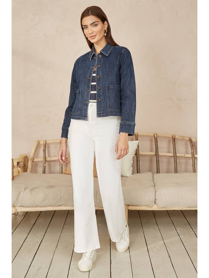 Azul Chaqueta Vaquera Azul Yumi con Bolsillos de Parche de venta al por mayor en Faire1