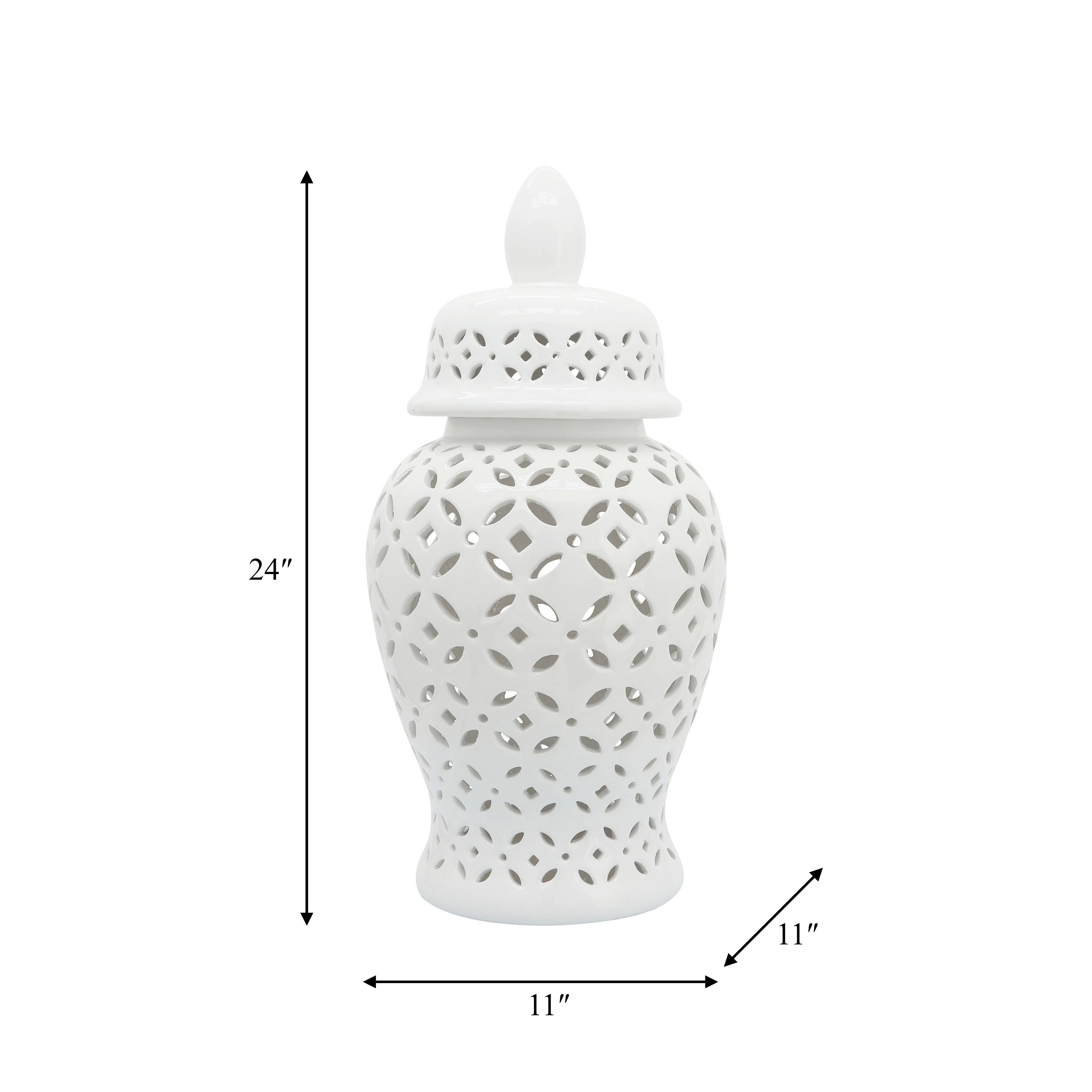Sagebrook Home - Wholesale Decorative Jar - Ceramic Cutout Daisies Lidded Decorative Jar - White, 24 in.1