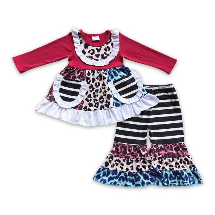 Vêtements bébé fille patchwork de poche léopard bordeaux pour la vente par Yawoo Garments