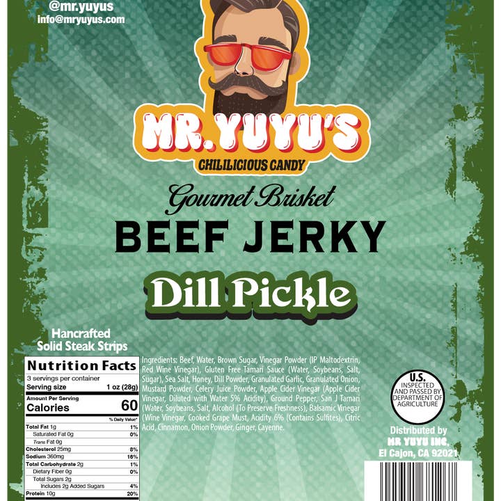 Mr. YuYu's Chililicious Candy - Wholesale Jerky - Mr. YuYu's Beef Brisket Dill Pickle Jerky 6 count0