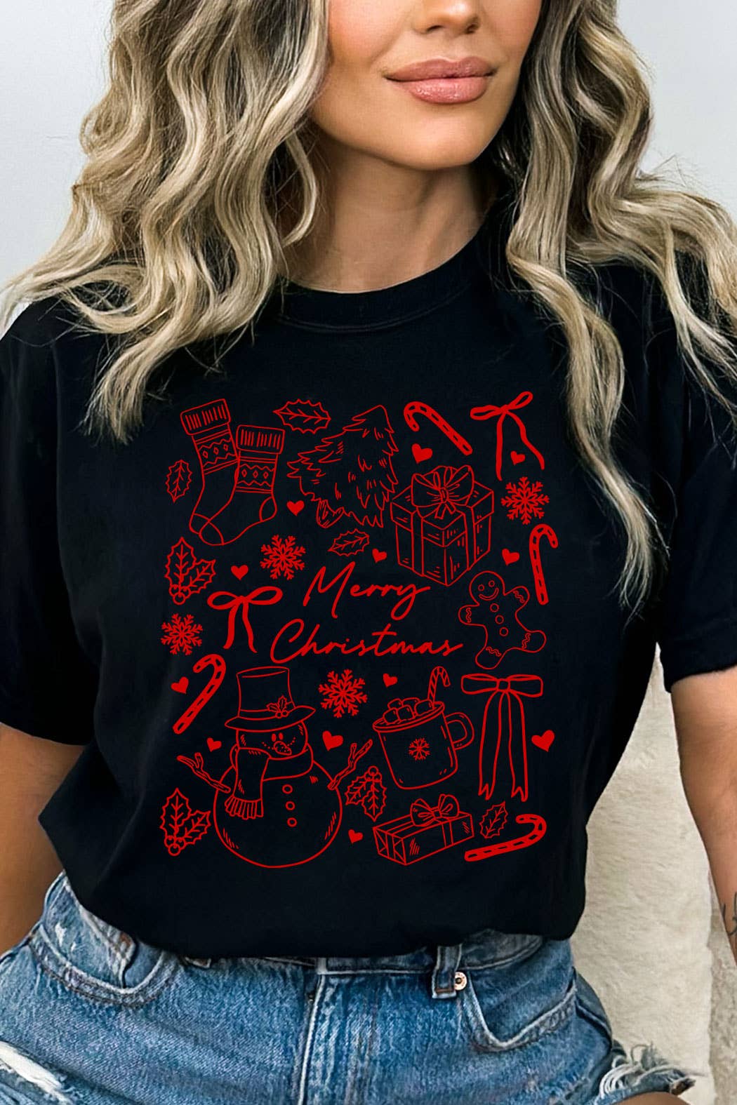 Kissed Apparel - Wholesale Screen Printed T-Shirt - Women's - Merry Christmas Holiday Comfort Colors Tee 0