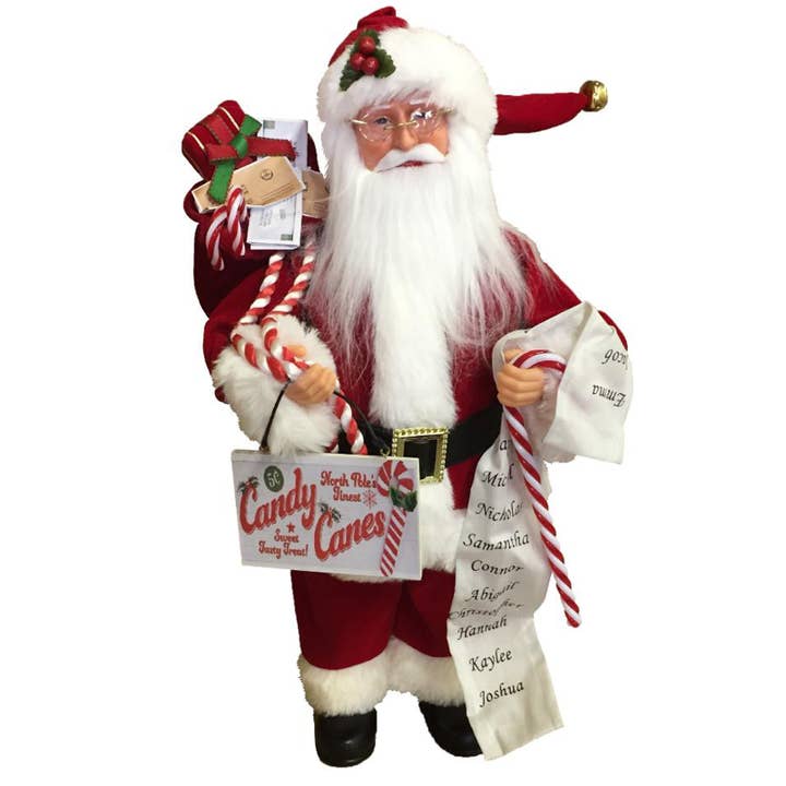 15" Candy Cane Claus for wholesale by Santa’s Workshop Inc.