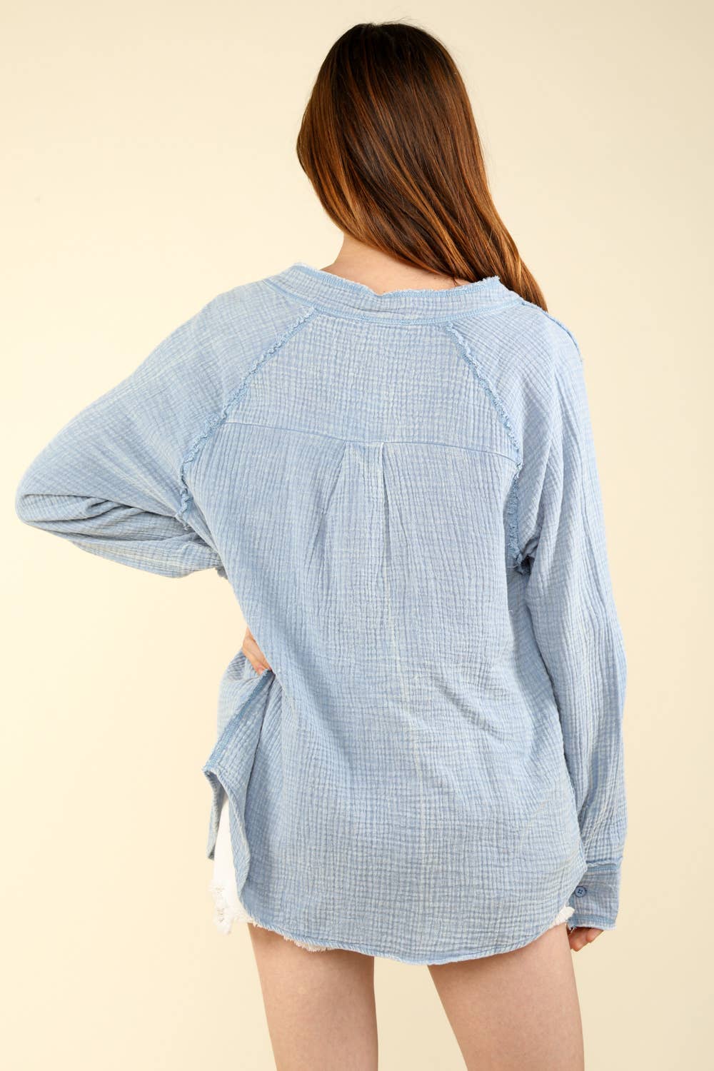VERY J - Wholesale Button Down Shirt - Women's - NT11350-Oversized Washed Woven Crinkled Gauze Shirt Top12