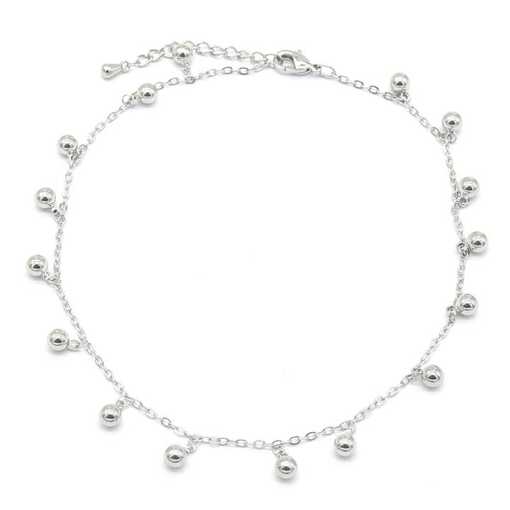 14K White Gold Ball Bead Station Anklet for wholesale by Amy and Annette