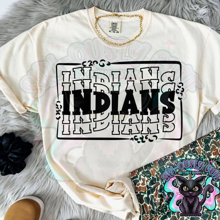 Siri-Ously Cute - Wholesale T-Shirt (Graphic) - Unisex - Stacked Mascot With Frame Indians
