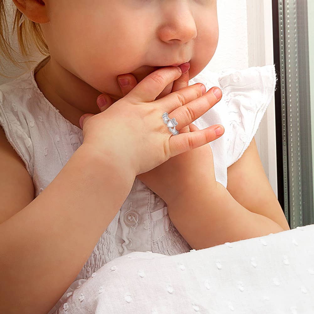 In Season Jewelry - Wholesale Band/Stacked Ring - Irish Claddagh Size 2-5 Baby / Kids Ring - Sterling Silver2