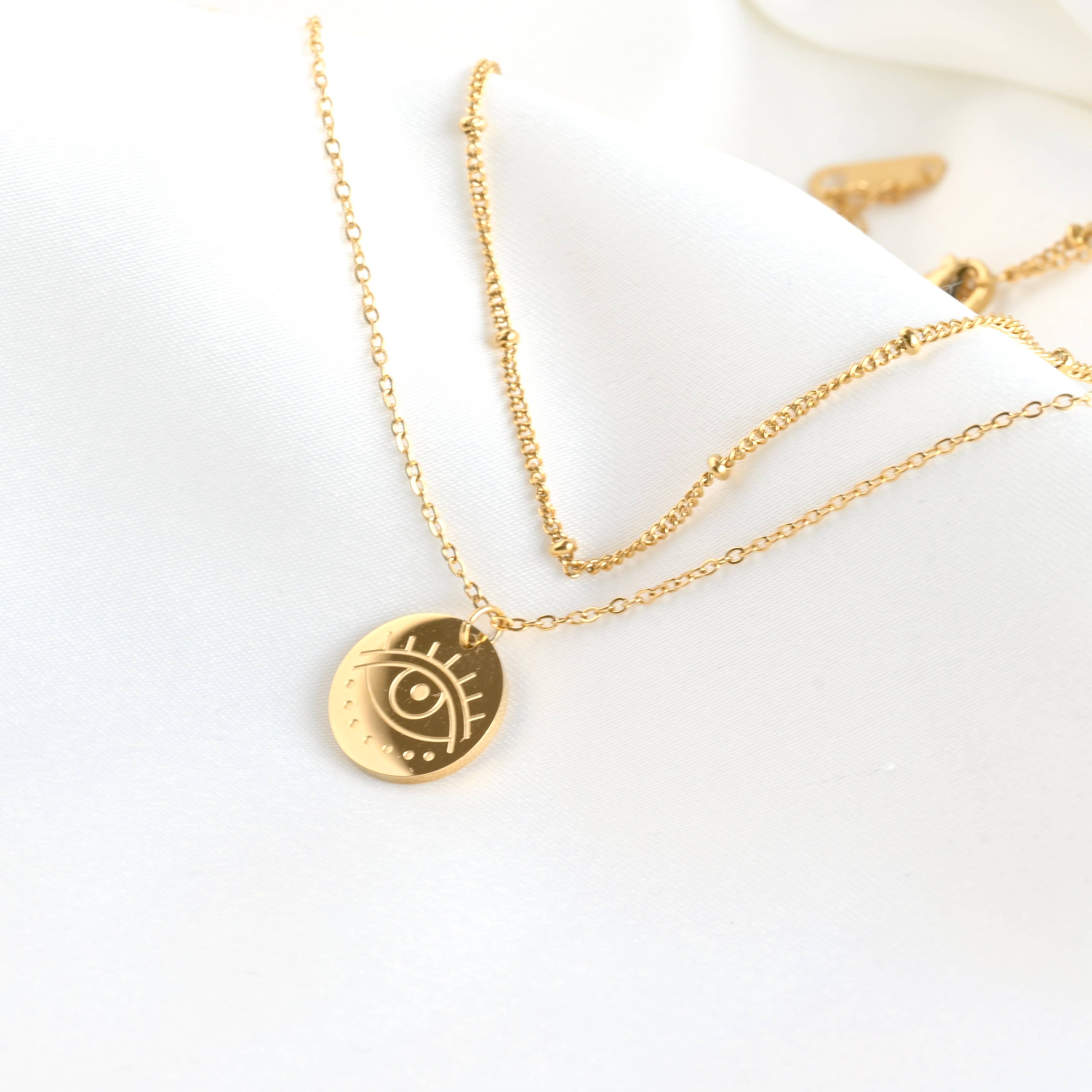 Blueyejewelry - Wholesale Pendant/Charm Necklace - Evil Eye Necklace - 18k Gold Layered Satellite Necklace 8