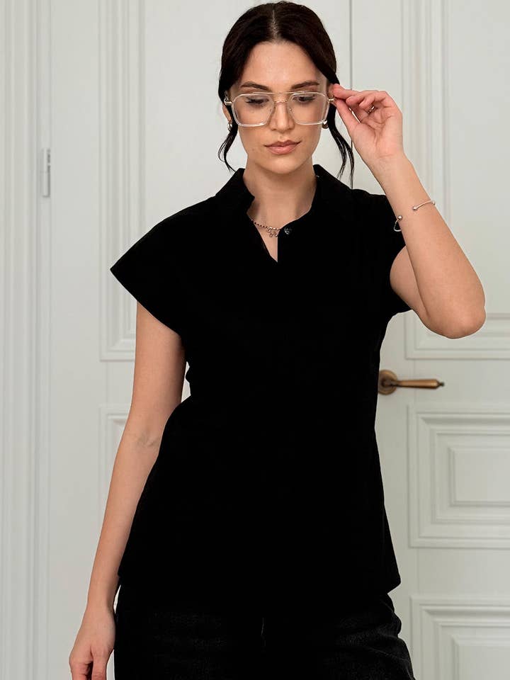 Black cotton blouse for wholesale by Azuri Fashion Group