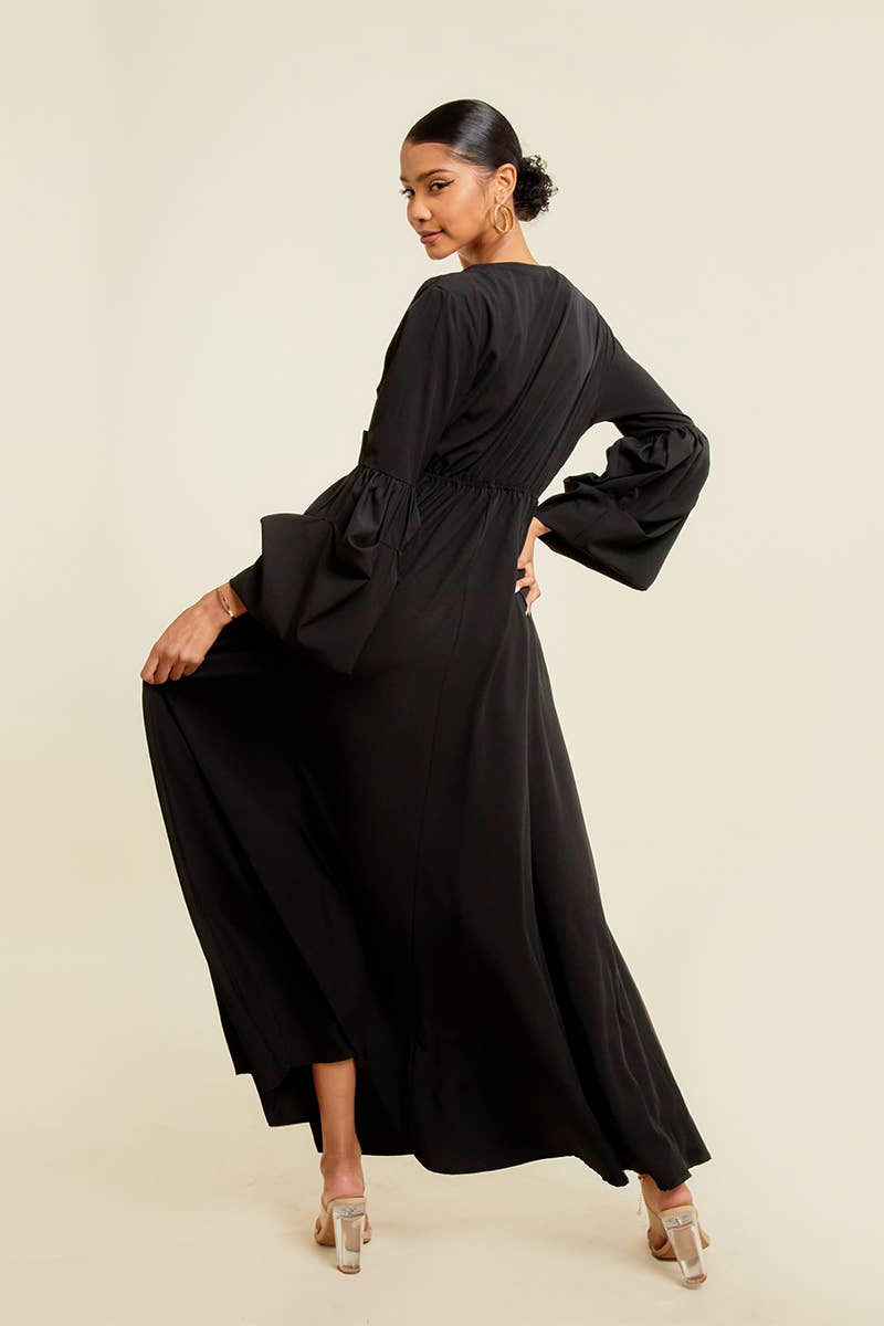 QMP Moda - Wholesale Dress - Women's - V NECK MAXI DRESS WITH ELASTIC WAIST2