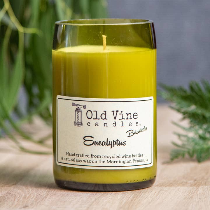'Eucalyptus' Recycled Wine Bottle Candle for wholesale by Old Vine Candles