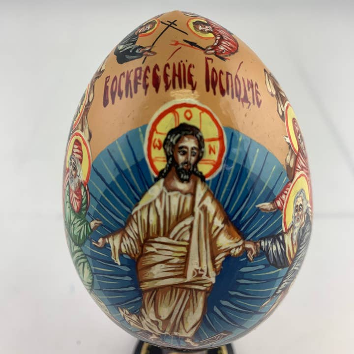 Golden Cockerel - Wholesale Decorative Tabletop Object - Vintage Panoramic Orthodox Icon Egg
