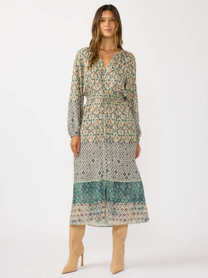 Robe midi à boutons avec imprimé bordure pour la vente par Lovestitch