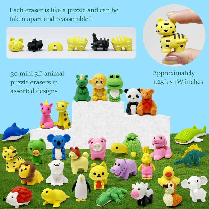 Wrapables.com - Wholesale Eraser - Wrapables 30pcs Mini Animal Eraser Pets, 3D Puzzle Erasers
