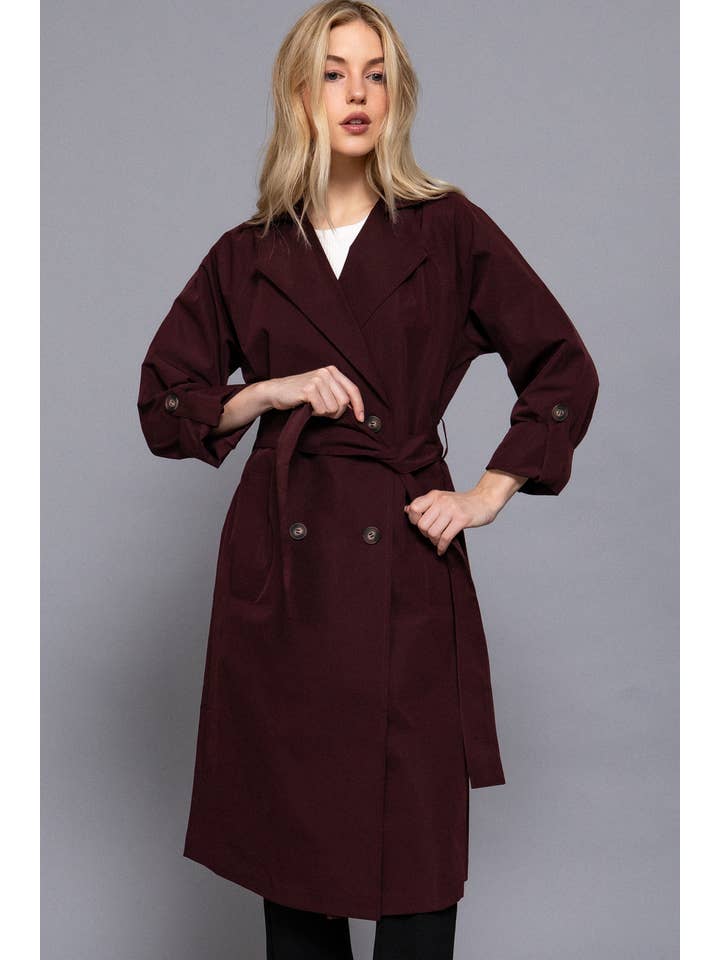 Active Basic | Active USA - Wholesale Trench Coat - Women's - Long Sleeve V-Neck Lapel Collar Trench Coat with Belt12