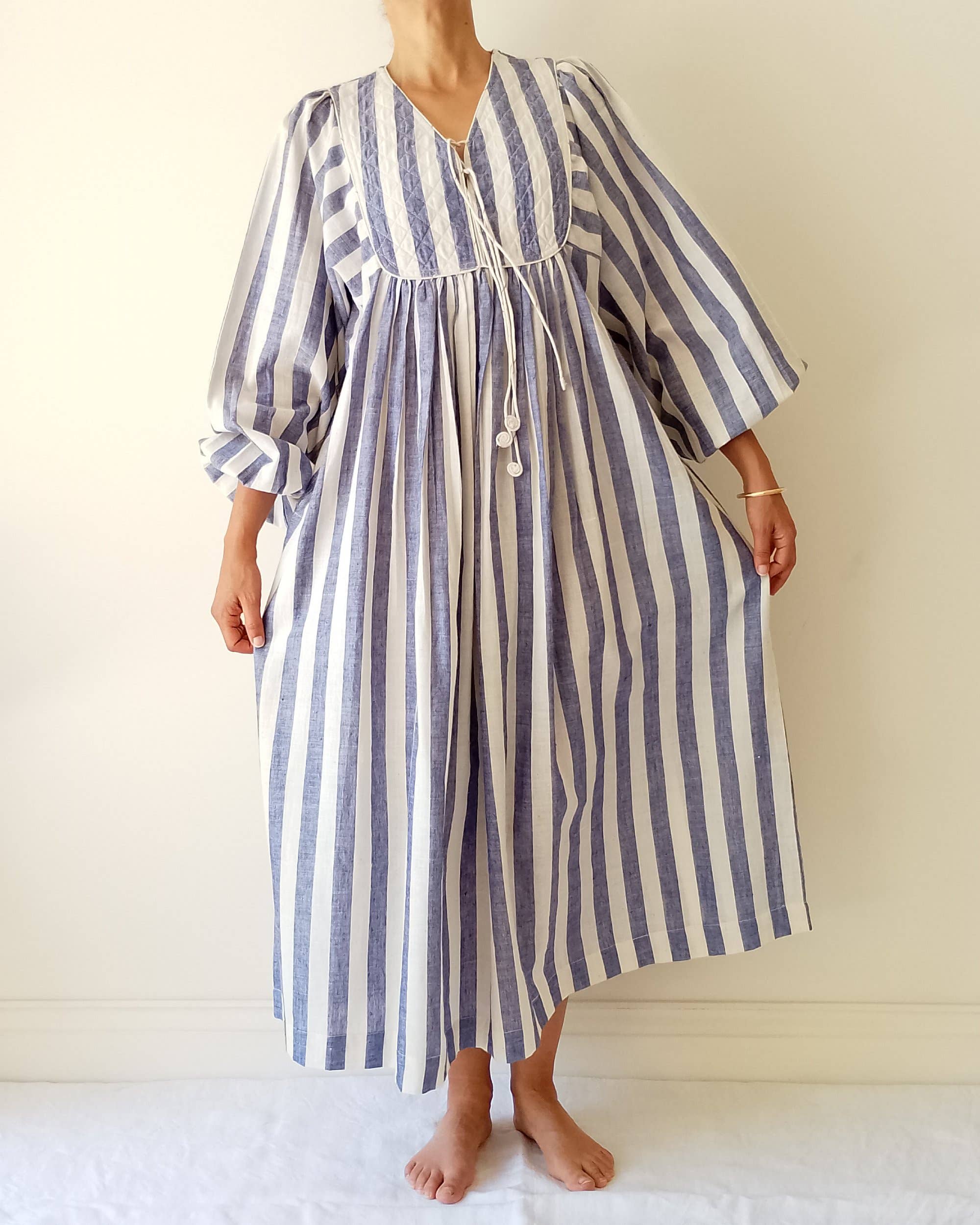 Cotton Conscious – wholesale Dress – Women's – Organic Cotton Quilted Maxi Dress – Blue Striped, Pockets, 7