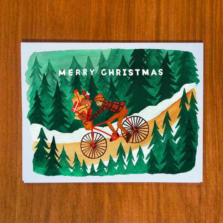 Christmas Bicycle Greeting Card for wholesale by Pretty Bird Paper Co.