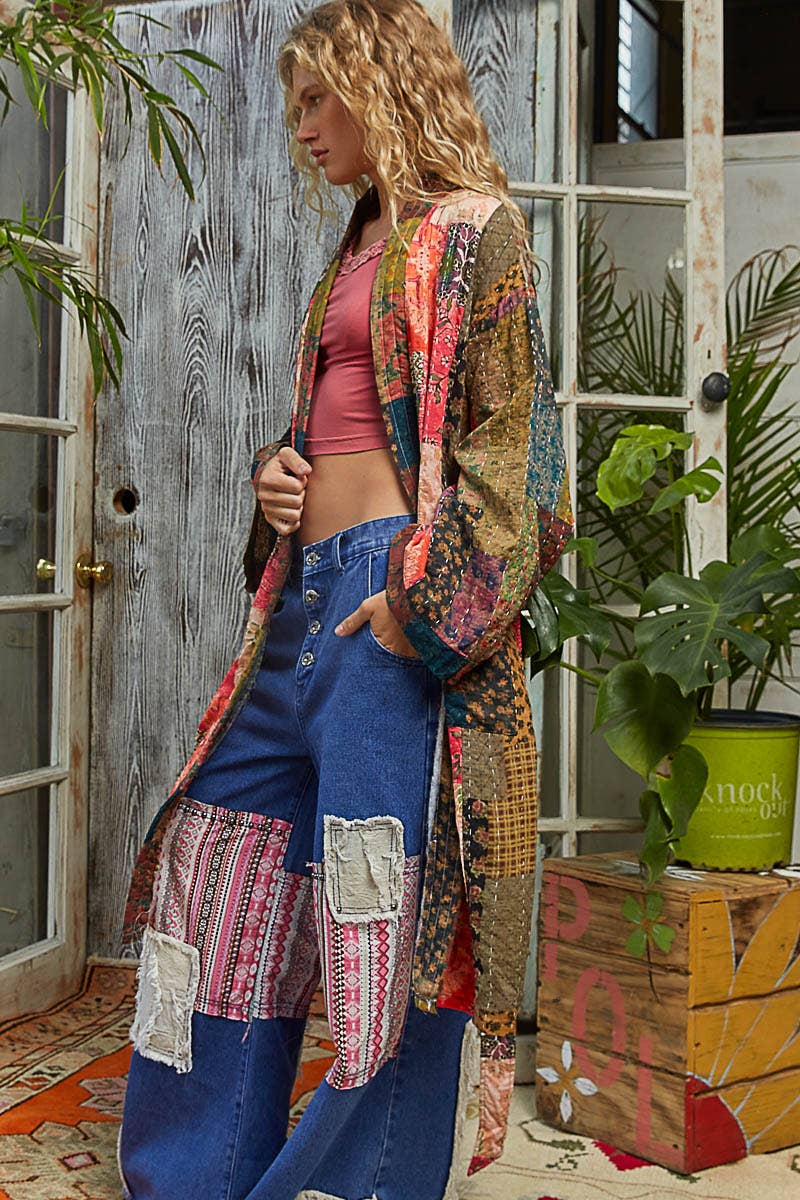 TAUPE PINK MULTI Long Sleeve Padded Kimono Jacket for wholesale on Faire3