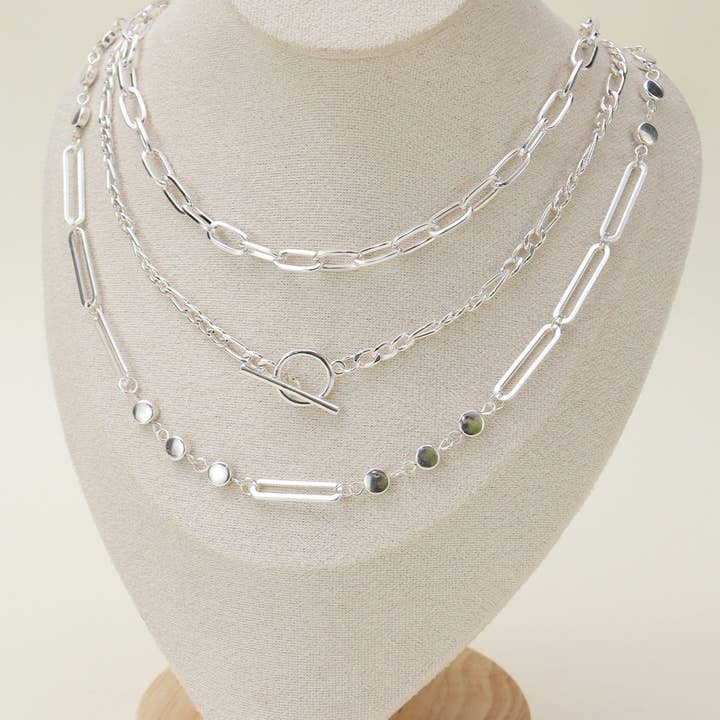 MiMi Wholesale - Wholesale Link & Chain Necklace - Oval Link Layered Necklace Set - Link & Chain Style