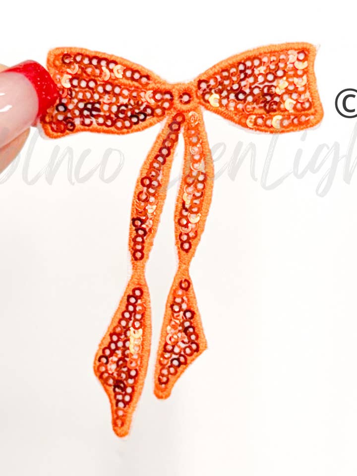 Orange Skinny Sequins Embroidery Bow Patch for wholesale by ABLNco