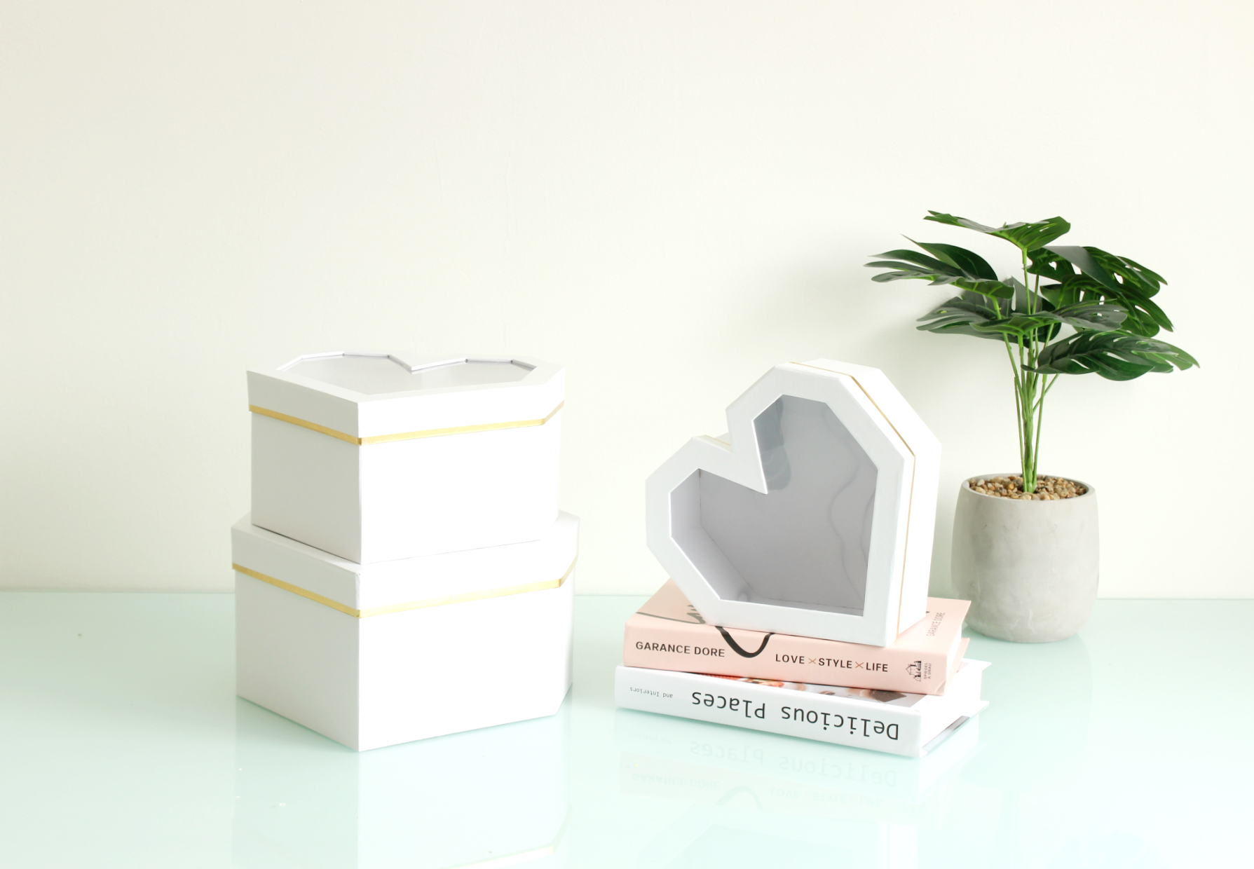 Elegant Design Supply - Wholesale Decorative Box - Diamond Heart Shape Flower Box with Clear Lid18