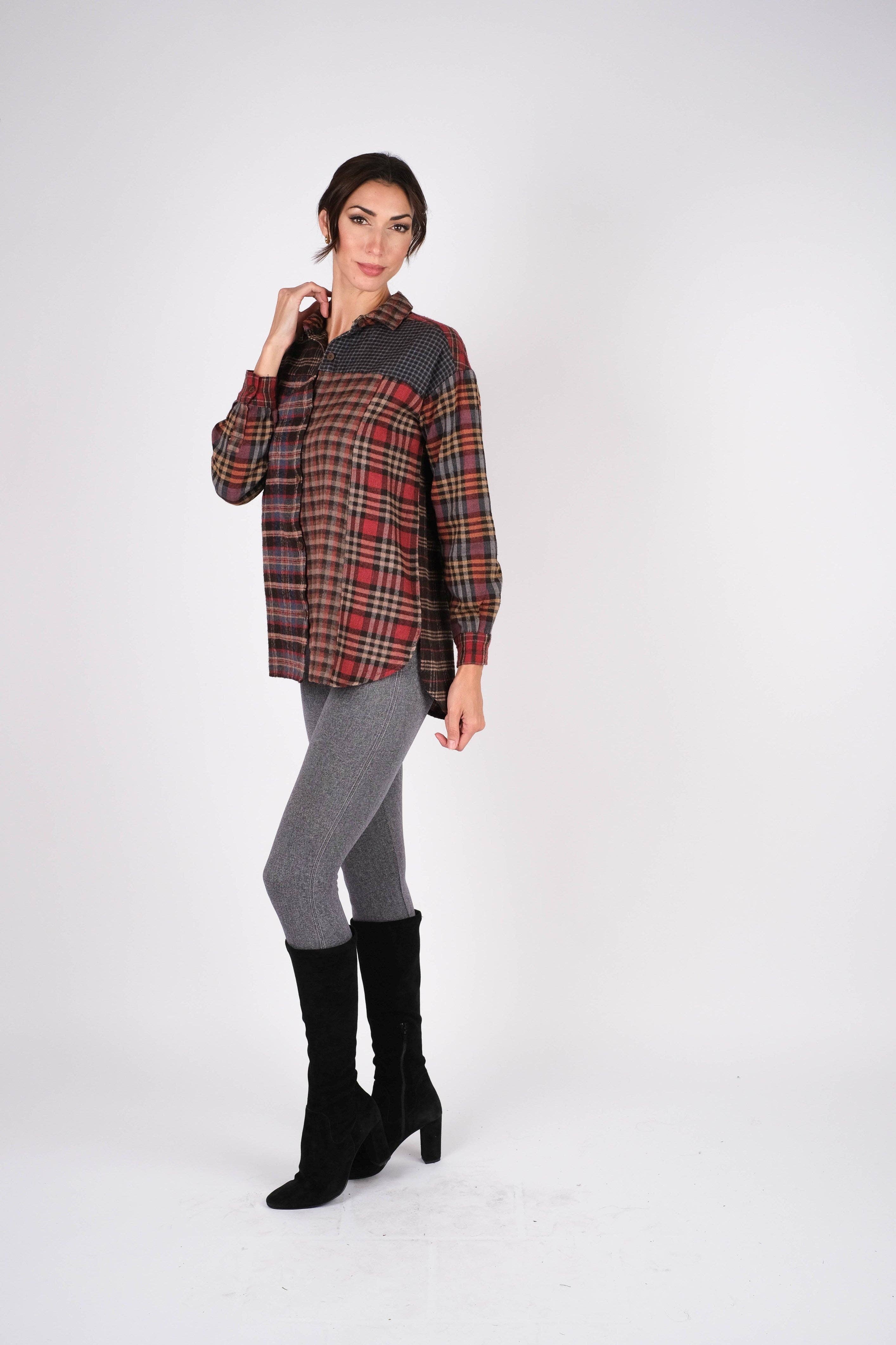 Sacred Threads - Wholesale Button Down Shirt - Women's - Patchwork Plaid Brushed Cotton Button Shirt6