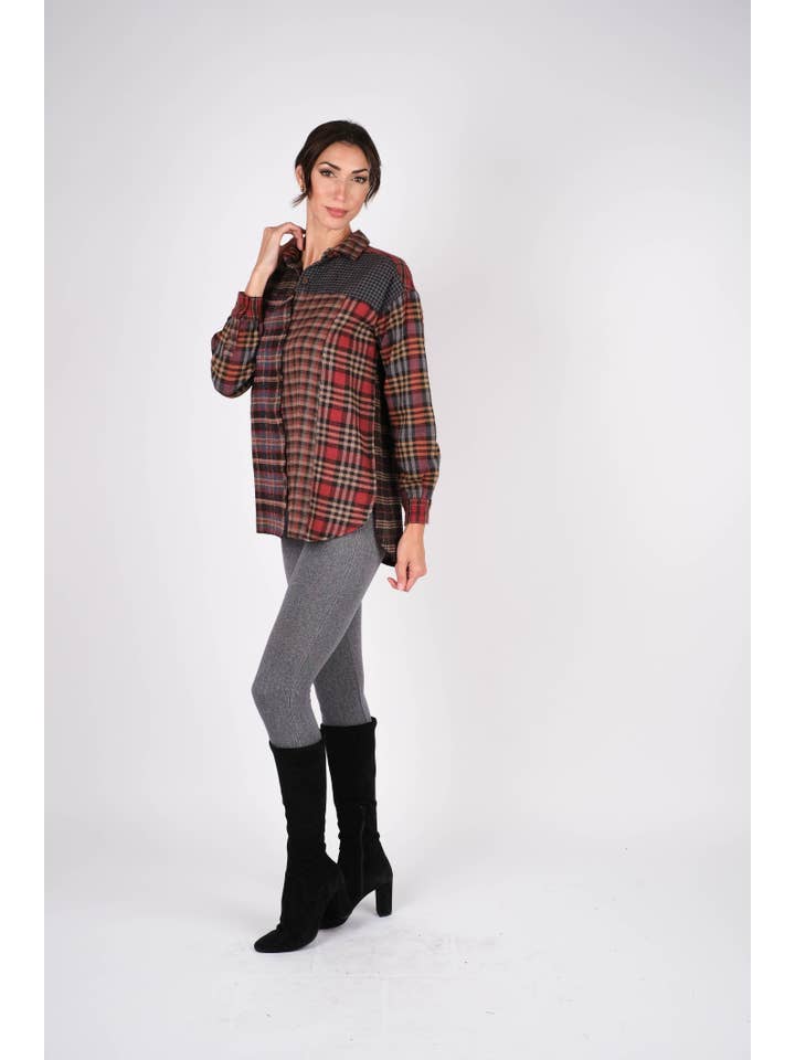 Sacred Threads - Wholesale Button Down Shirt - Women's - Patchwork Plaid Brushed Cotton Button Shirt6