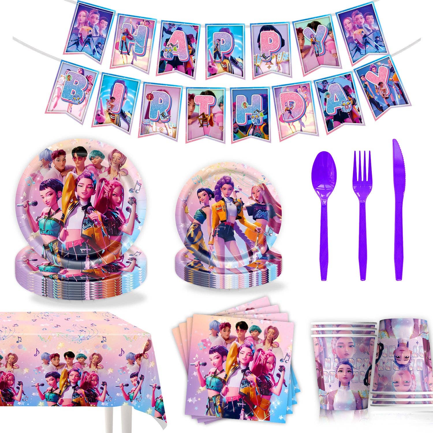 Auraquise - Wholesale Disposable Tableware Pack - Demon Hunters & Saga Boy Band Birthday Party Supplies – Themed Tableware and Decorations23