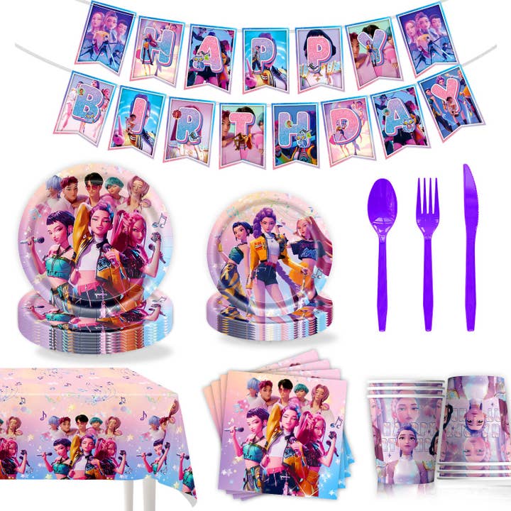 Auraquise - Wholesale Disposable Tableware Pack - Demon Hunters & Saga Boy Band Birthday Party Supplies – Themed Tableware and Decorations23