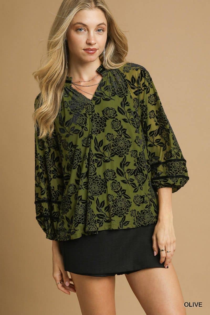 Vanilla Monkey - Vente Chemisier – femme - Blouse en velours dévoré à motif floral1